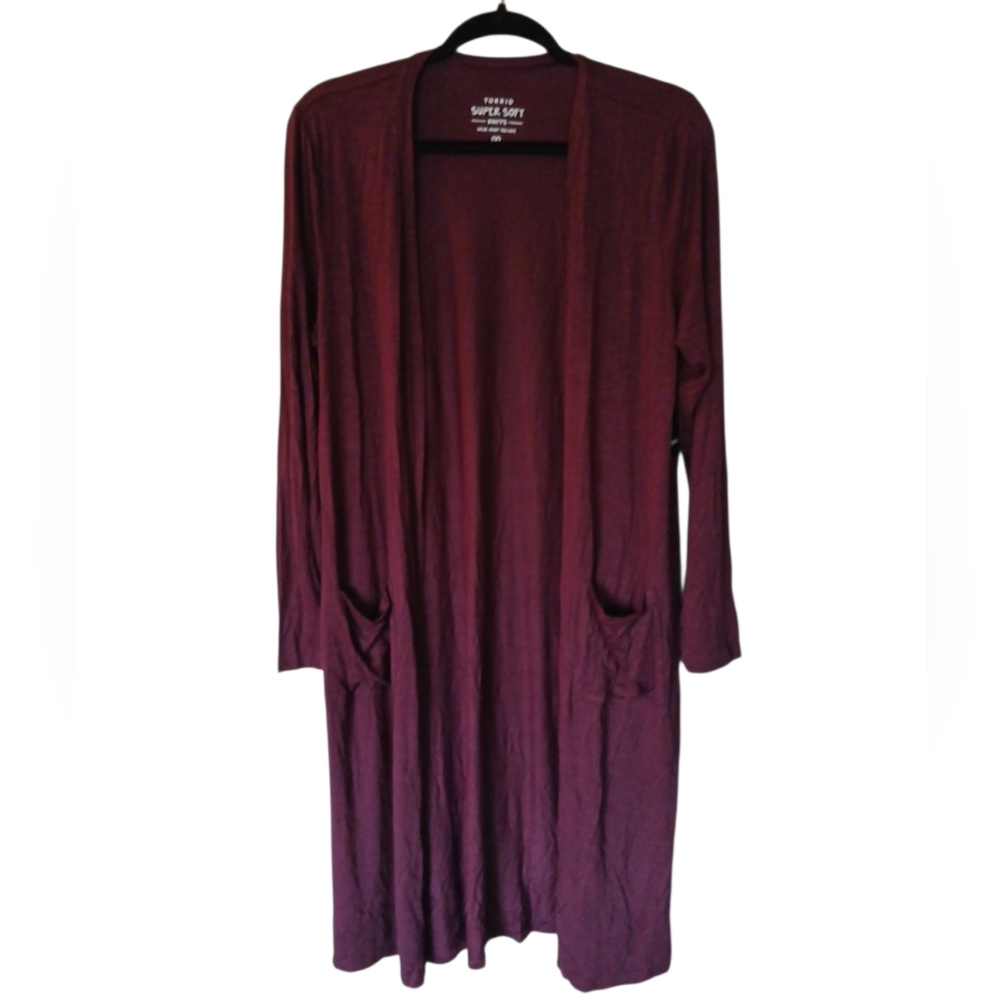 Torrid NWT Eggplant Purple Long Sleeve Slub Knit Long Duster Cardigan Large 00